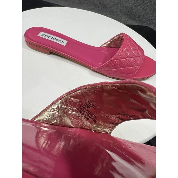 Steve Madden Finally Flat Sandals Hot Pink Leather Slip On Slide Women Size 10 - Picture 11 of 14